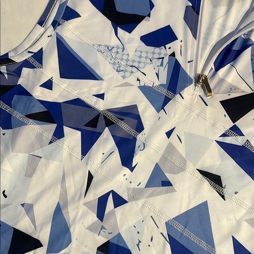 Blue and White Geometric Polo Button Down Shirt - Picture 6 of 12